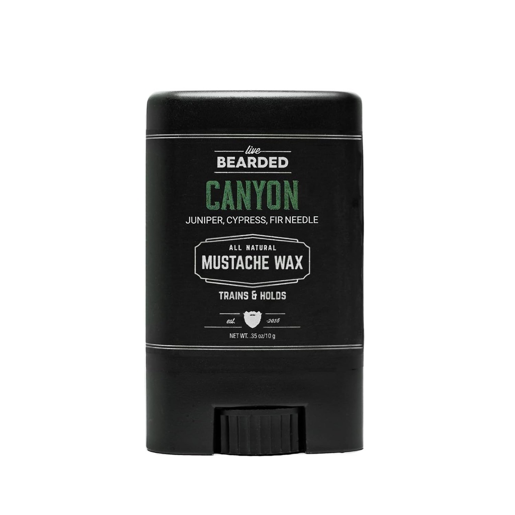 Pegatina de mostaza en vivo, 0.35 oz - Hecho en los EE.UU. con ingredientes totalmente naturales - mediana tensión y barba picante para hombres ← Cañón - Juniper, Cypress, Aguja de Fir
