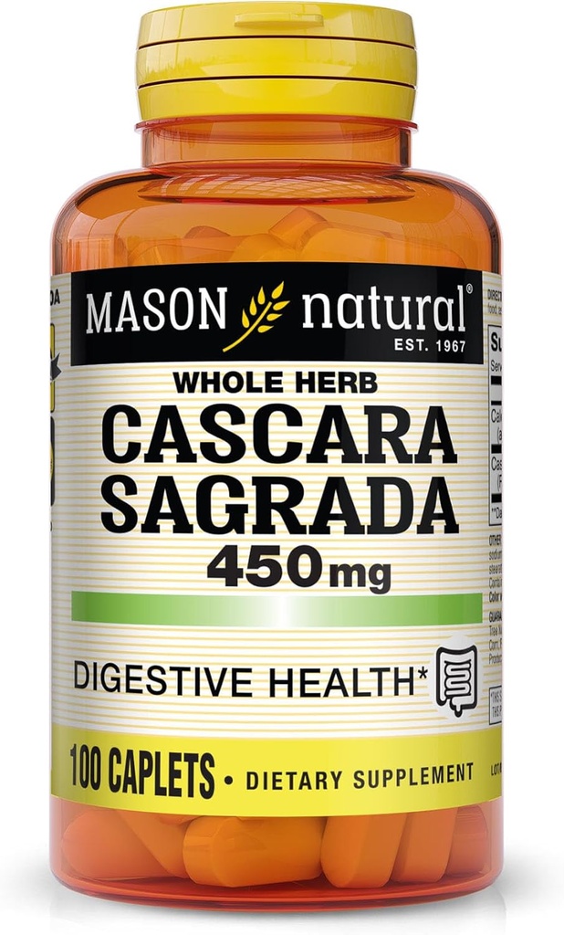 MASON NATURAL Cascara Sagrada 450 mg, Suplemento Herbal para el soporte de función digestiva normal, 100 cápsulas