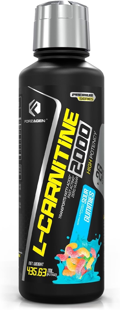 Forzagen L- Carnitina 2000 - Carnitina L líquida con vitamina B6 Silencio Acetyl L-Carnitine Silencio L-Tartrate Silencio 30 Serviciones (Sour Gummies)