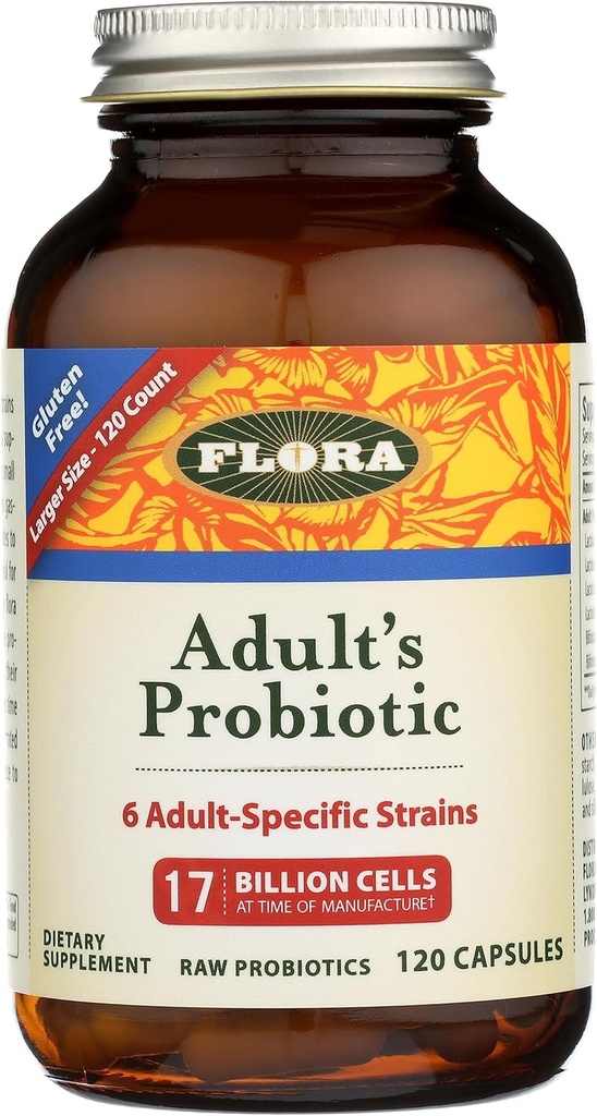 Flora - Probiotic Blend de Adulto, Six Adult-Specific Strains, Gluten Free, Raw Probiotic with 17 Billion Cells, 120 Vegetarian Capsules