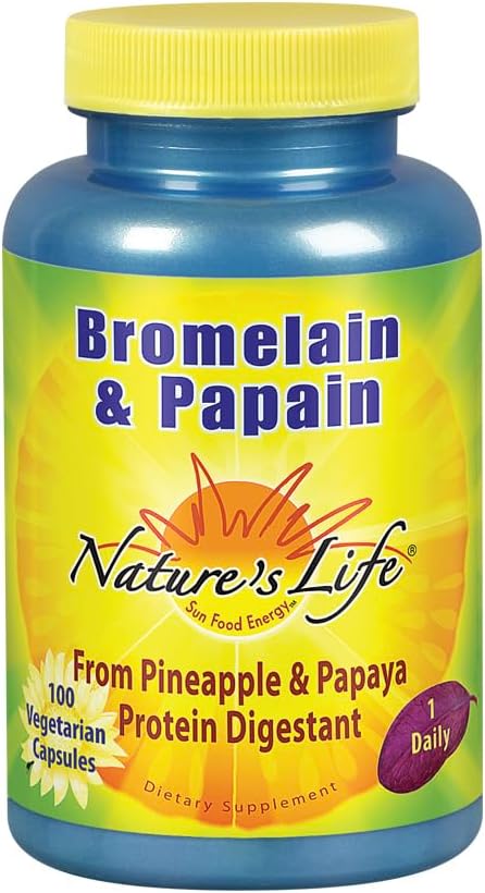 La vida de la naturaleza Bromelain " Papain  Proteolytic Enzymes for Digestive Support " Comfort  tolera from Pineapple " Papaya ANTE 250mg Ea ← 100 Vegetarian Capsules