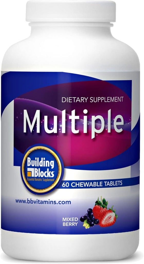Bloques de construcción Múltiples vitaminas para pacientes carátricos, sabor de Berry mixto, 60 cuentan