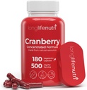 LongLifeNutri Cranberry Extract with Vitamin C & E - Fórmula concentrada pura, 500 mg por servidumbre, 180 cápsulas vegetarianas, Urinary Tract Health &amp; Bladder, 6 Month Supply, Made in USA