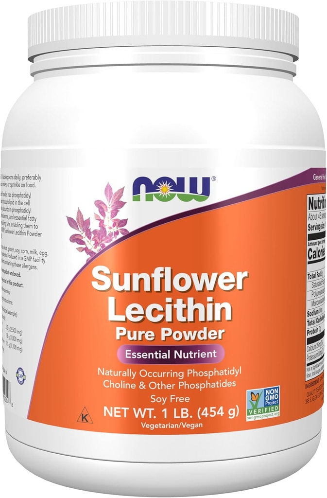 NOW Foods Supplements, Sunflower Lecithin with naturally occurring Phosphatidyl Choline and Other Phosphatides, Powder, 1-Pound