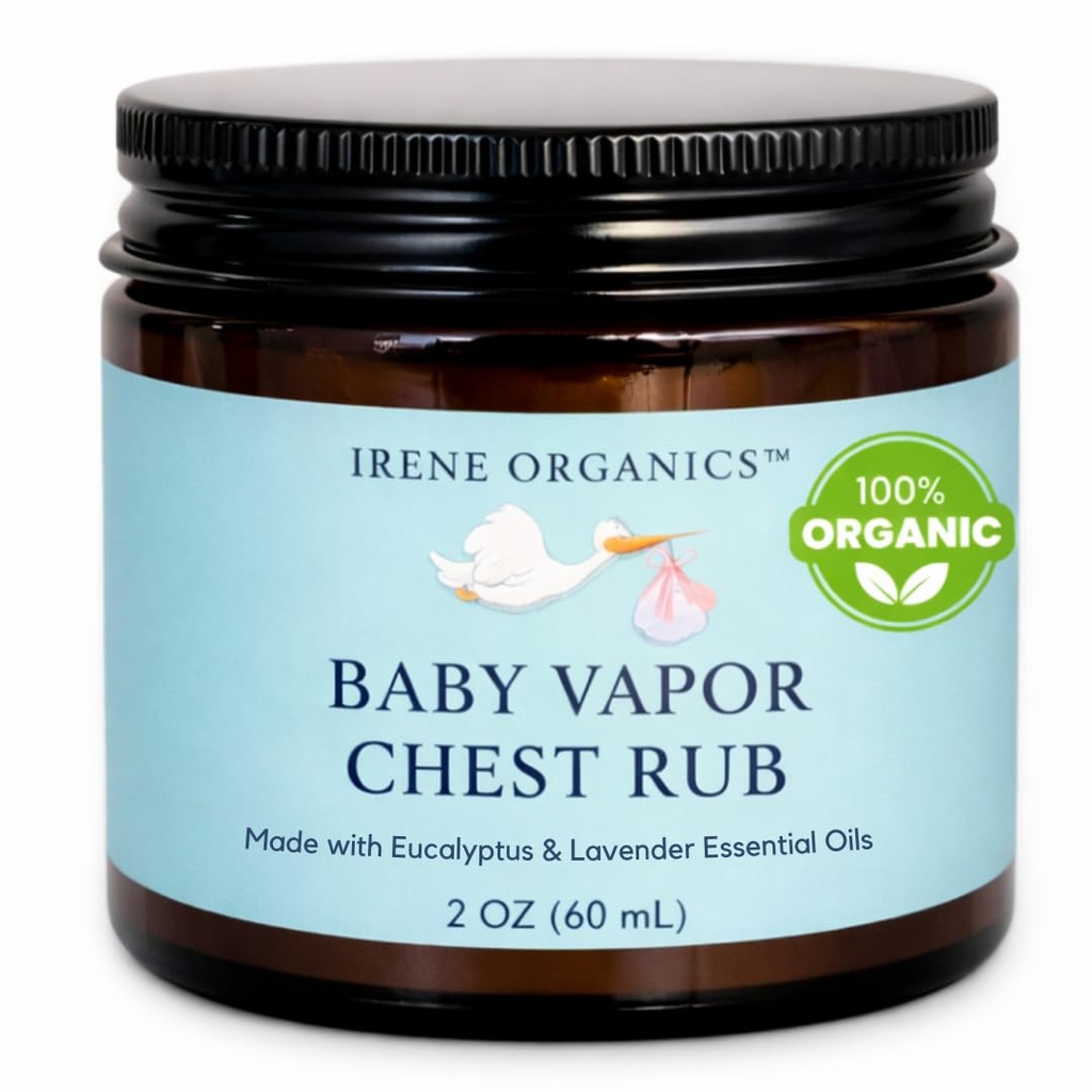 Irene Organics Organic Baby Vapor Chest Rub Clean Vapo Rub Clean, Non-Toxic Chest Balm for Babies, Toddlers & Kids, Made with Natural Eucalyptus & Lavender Oil (1, 1 Pack)