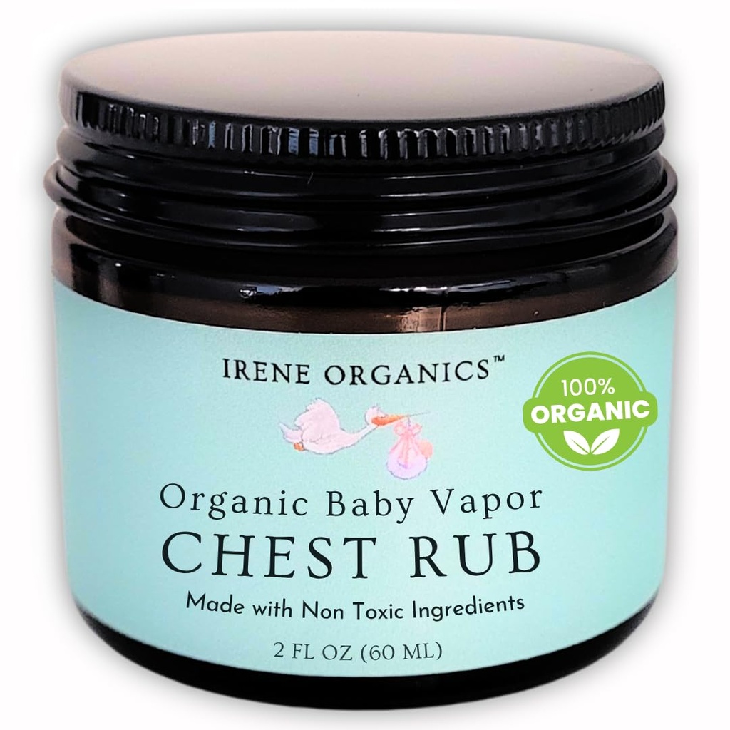 Irene Organics Organic Baby Vapor Chest Rub Clean Vapo Rub Made with Non Toxic Ingredients like Eucalyptus Essential Oils, Safe for All Ages, Newborns and Infants, Sick Kids Essentials