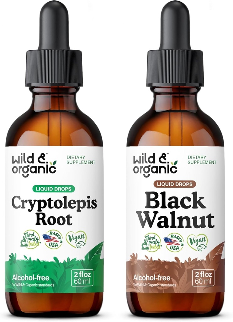 Wild &amp; Organic Cryptolepis Root Tincture 2 fl oz &amp; Black Walnut Tincture 2 fl oz