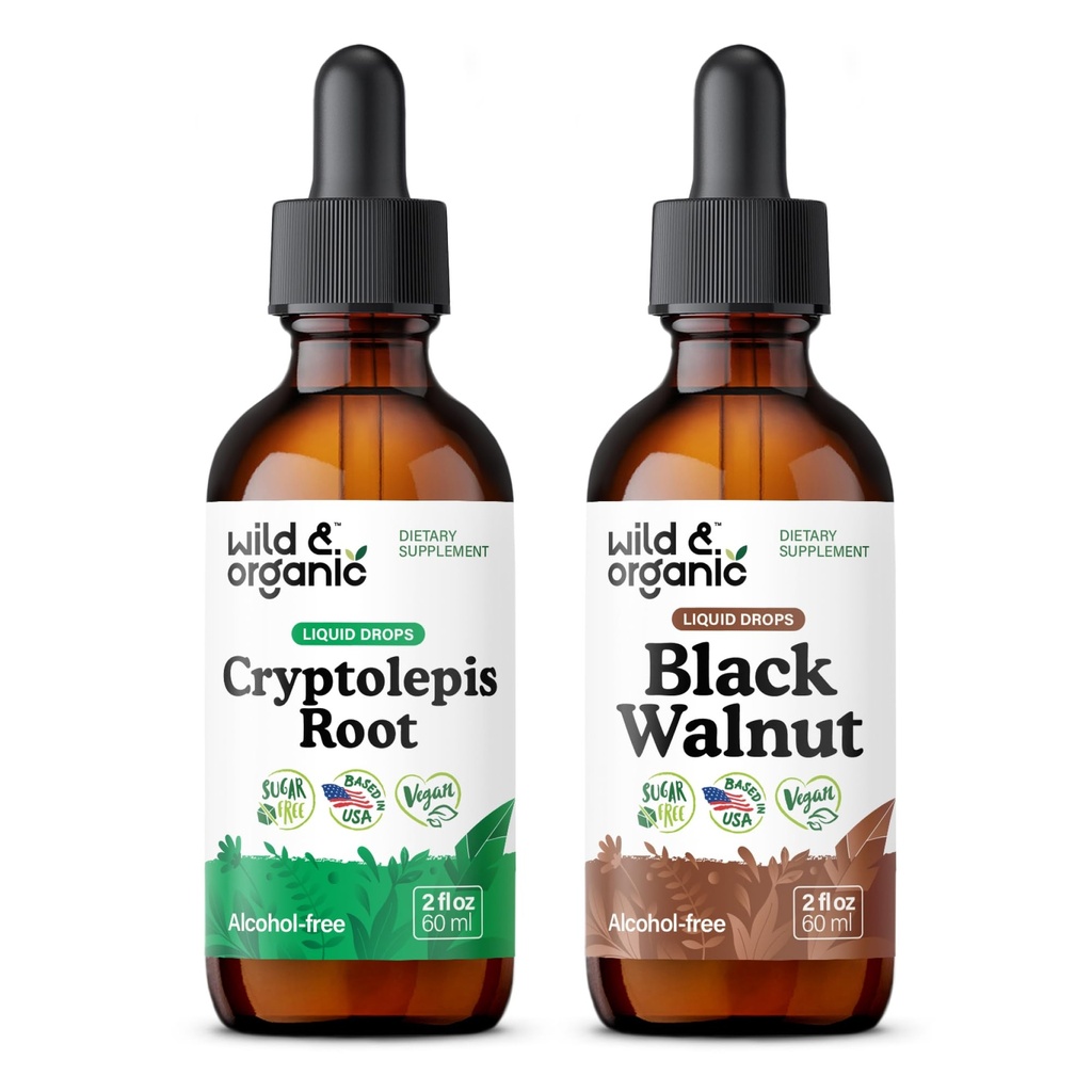 Wild &amp; Organic Cryptolepis Root Tincture 2 fl oz &amp; Black Walnut Tincture 2 fl oz