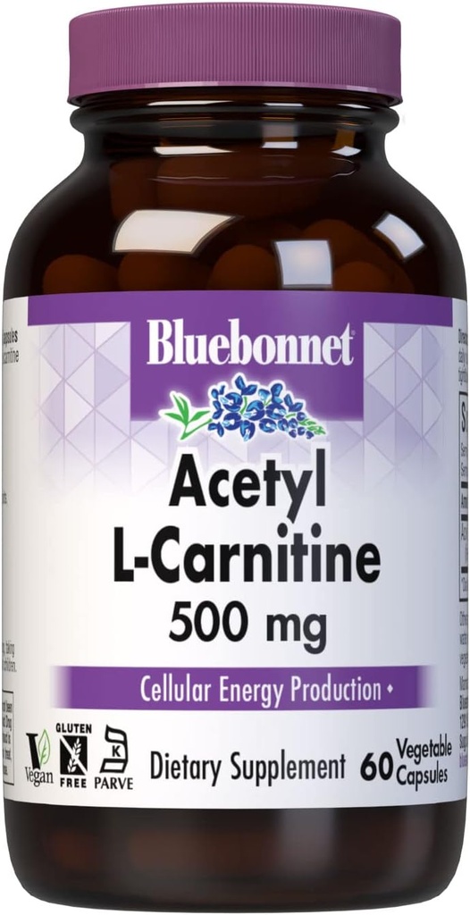 BlueBonnet Acetyl L-Carnitina 500 mg cápsulas de vitamina, 60 conteo