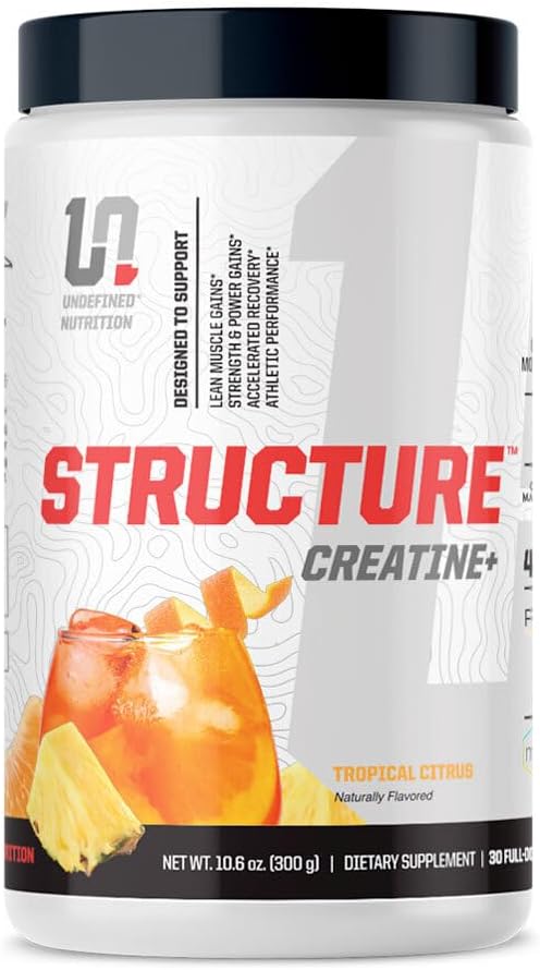 Estructura Nutricional Indefinida Creatina+ por Brian Shaw (30 Servimientos) – Monohidrato de crema hidratada + Chelato de crema de magnesio " HMB y PEAK ATP-Strength, Power, Recovery (10.6oz, Citrus Tropicales)
