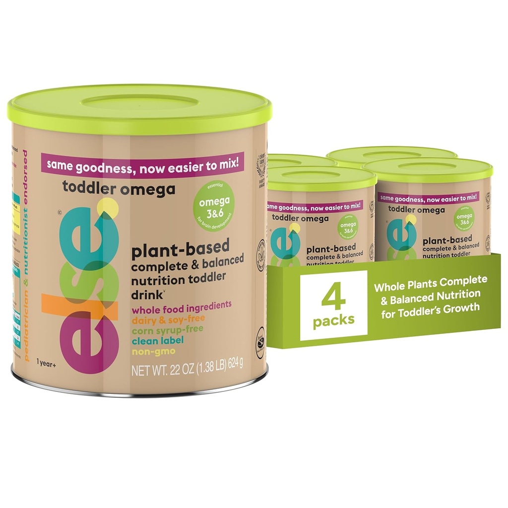 Else Toddler Fórmula 12-36 Meses – Plant-Based, Dairy-Free &amp; Lactose-Free Fórmula – Dairy Free, Omega 3 &amp; 6 para el desarrollo del cerebro – Soy Fórmula Alternativa, (22 oz, 4 Pack)