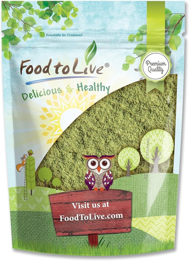 Comida para vivir - Alfalfa Powder, 1,5 libras - Hecho de Raw Dried Whole Young Leaves,Vegan,Bulk,Great for Baking, Juices, Smoothies, Shakes, Теа, y desayuno instantáneo Bebidas