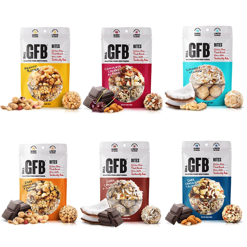 The GFB Variety Pack Protein Bites - Gluten Free, Plant Based, Non GMO, Sustentably Made – Ridiculously Tasty, Healthy, Vegan, Protein Energy Balls, 4 oz (6 Conde)