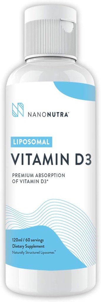 Liposomal Vitamina D3 Suplemento con Vitamina K2 por NanoNutra - GMO/Soy Gratis Silencio GMP Certified (120ml/ 60 Servings)