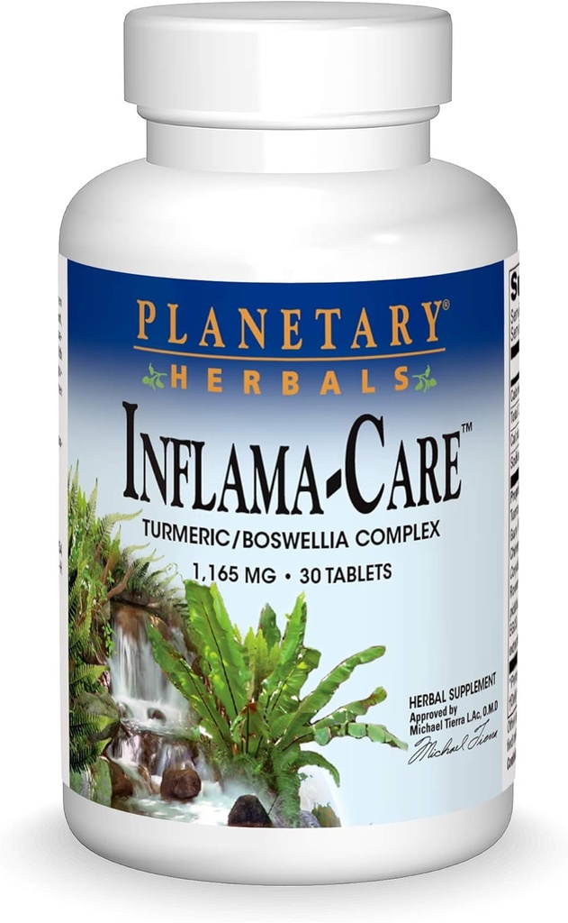 Herbals planetarios Inflama-Care 1165 mg Turmérico, Complejo Boswellia - 30 Tabletas