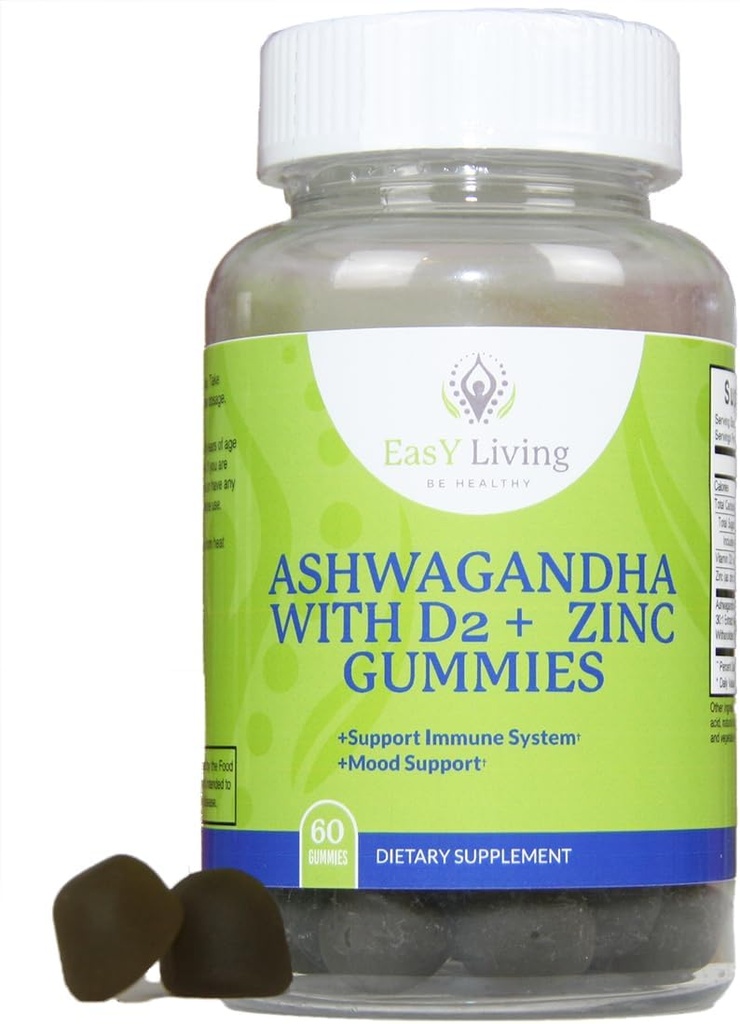 Ashwagandha 1500mg VitaminD2 200mcg Zinc 4mg Gummies pS for Stress Relief &amp; Immune System Support ToddVegan Non-GMO Gluten Gelatin Free