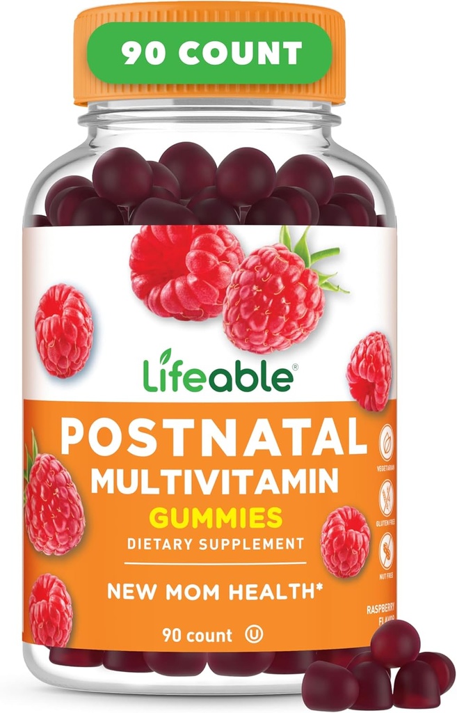 Multivitamina posnatal vital con hierro, escotilla e yodo TENIDO Gran Tasting Vitaminas postnatales para las mujeres Lactancias vírgenes no transgénicos Suplemento de lactancia TEN 90 Gummies