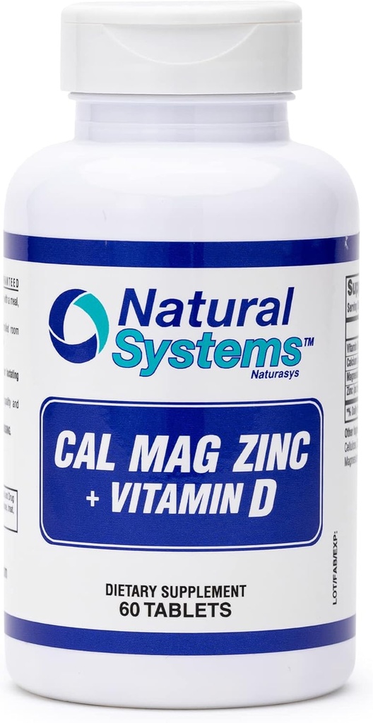 Calcio Magnesio Zinc Vitamina D Suplemento 60 Tablas por Sistemas Naturales - Calcio Magnesio Zinc y VIT D Suplementos para Sistema Immune Fuerte - Suplemento Magnesio para el Sistema Inmunitario