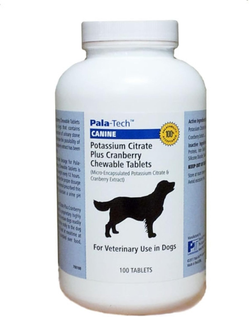 Tratamiento de la UTI de perros - Citrato de potasio Plus Suplemento de arándano para perros 100 Tabletas Chewable para la Infección de la Tracto urinaria &amp; Prevención de la Piedra de la vejiga, Canine Incontinence Support Made in USA