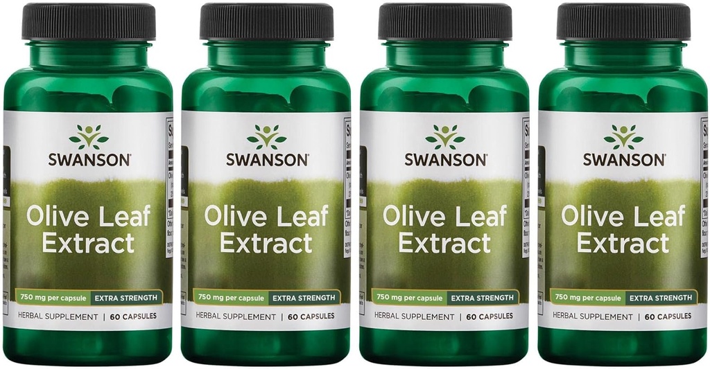 Extracto de hoja de oliva Swanson cápsulas con 20% de Oleuropeina - (60 cápsulas, 750 mg cada uno) 4 Pack