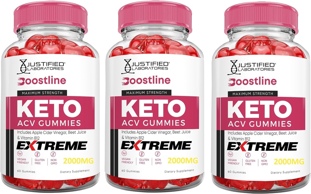 Laboratorios justificados (3 Pack Boostline Keto ACV Gummies Extreme 2000MG Boost Line Keto Gummies Apple Sider Vinegar Formulado con Powder Pomegranate Beet B12 Vegan Non GMO 180 Gummys