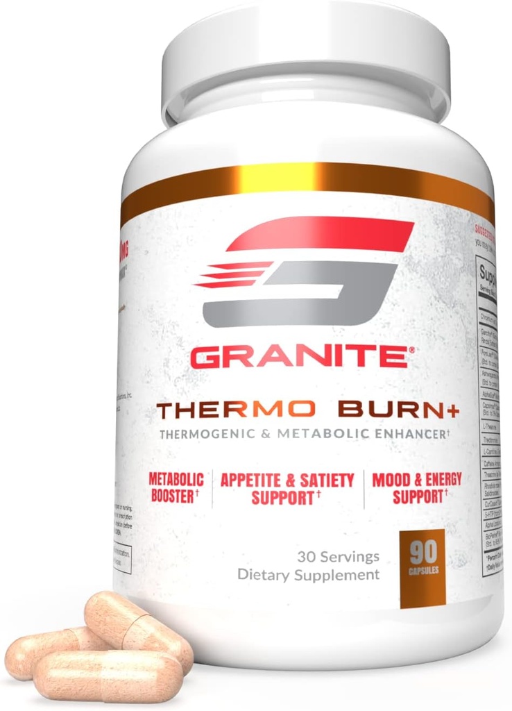 Thermo Burn by Granite, New Advanced Formula for Thermogenic, Metabolic, Mood &amp; Appetite Support with Alpha GPC, Theobromine, " 5-HTP (90 cápsulas)