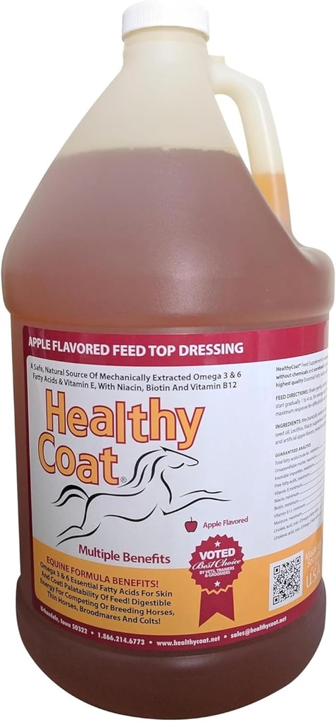 Healthy Coat Feed Supplement For Horses: Gallon. Skin, Coat, Body Condition, Performance, Allergies, Immune System, Hoof, Joint, Omega 3 & 6 Fatty Acids.