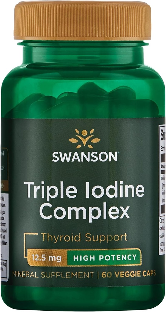 Swanson Triple Iodine Suplemento Complejo-Natural para el soporte de tiroides vitales Promotes Función metabólica, aumento de la producción de células de sangre roja, & Heart Health-(60 Veggie Capsules, 12.5 mg cada uno) 1 Pack