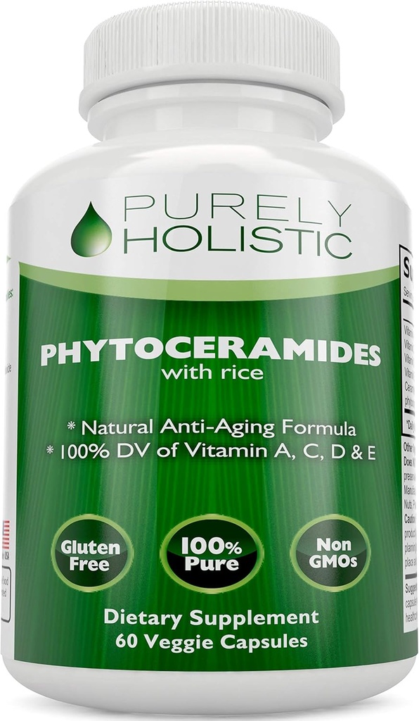 Fitoceramides Terapia de la piel Suplemento 60 cápsulas 100% arroz 100% natural Vegetariano/ Vegan cápsulas 100% DV de vitamina A,C,D &amp; E sin rellenos o ingredientes artificiales