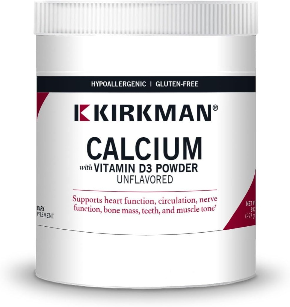 Kirkman - Calcio con Vitamina D3 Powder - 8 oz - Minerales Esenciales - Ayuda a mantener los huesos fuertes - Desflavorado
