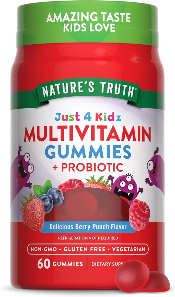 La verdad de la naturaleza Niños Gummies multivitamínicos con Probióticos 60 Cuenta ← Berry Punch Flavor Silencio Vegetariano, No-GMO, y Gluten Suplemento gratuito