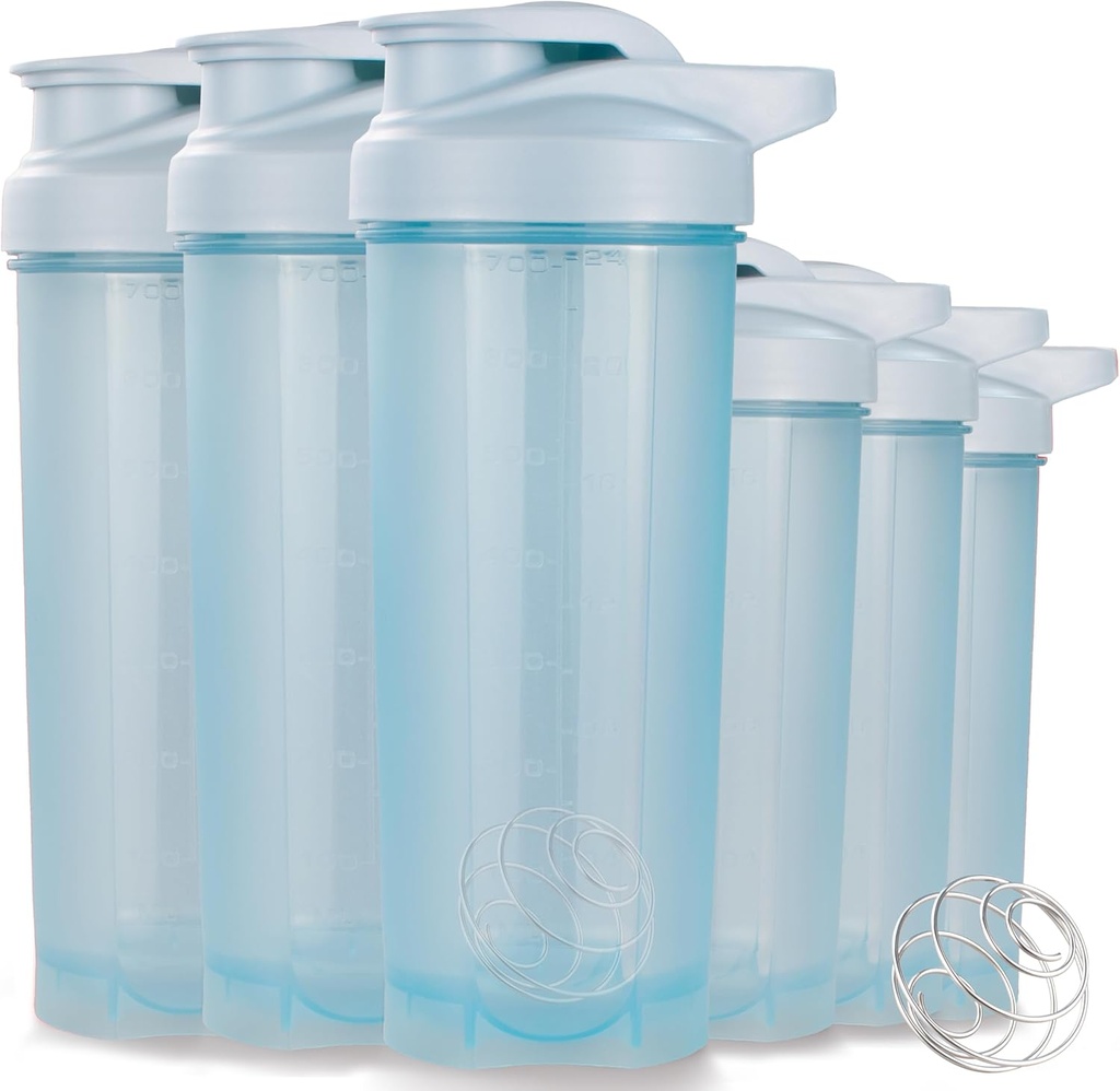 ShakerZoo-6 Pack-Protein Shaker Botellas para Mezclas Protein, Copas de Shaker para Mezclas Protein, 3 piezas 24 onzas y 3 piezas 20 onzas (Blue)