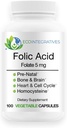Folato de ácido fólico 5mg (B9) Salud prenatal, Reproductiva, Homocysteine, Metabolismo, Cardiovascular, Hueso, Apoyo Inmunitario, Libre de Alérgenos, No GMO - 100 cápsulas veganos