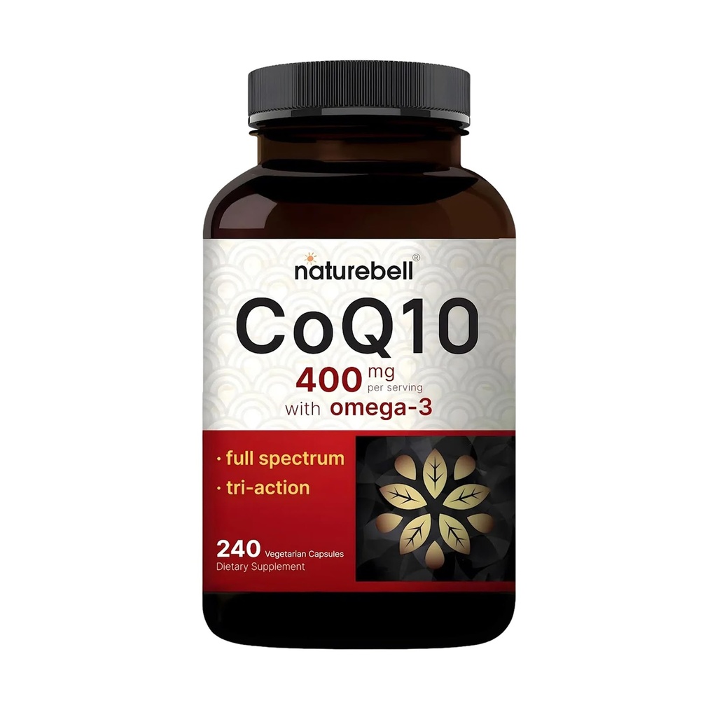 NatureBell CoQ10 400mg con cápsulas Omega-3-240 - Suplemento antioxidante para el apoyo a la salud del corazón y la energía - Soportes Energía celular* - Coenzima de fuerza extra Q10