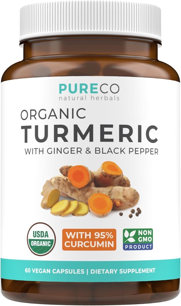 Orgánica Turmeric Ginger Black Pepper Suplemento - High Potency Organic Turmeric Curcumin Capsules with Ginger " Black Pepper for Enhanced Benefits and Absorption - Vegan " Non-GMO (1 Month Supply)