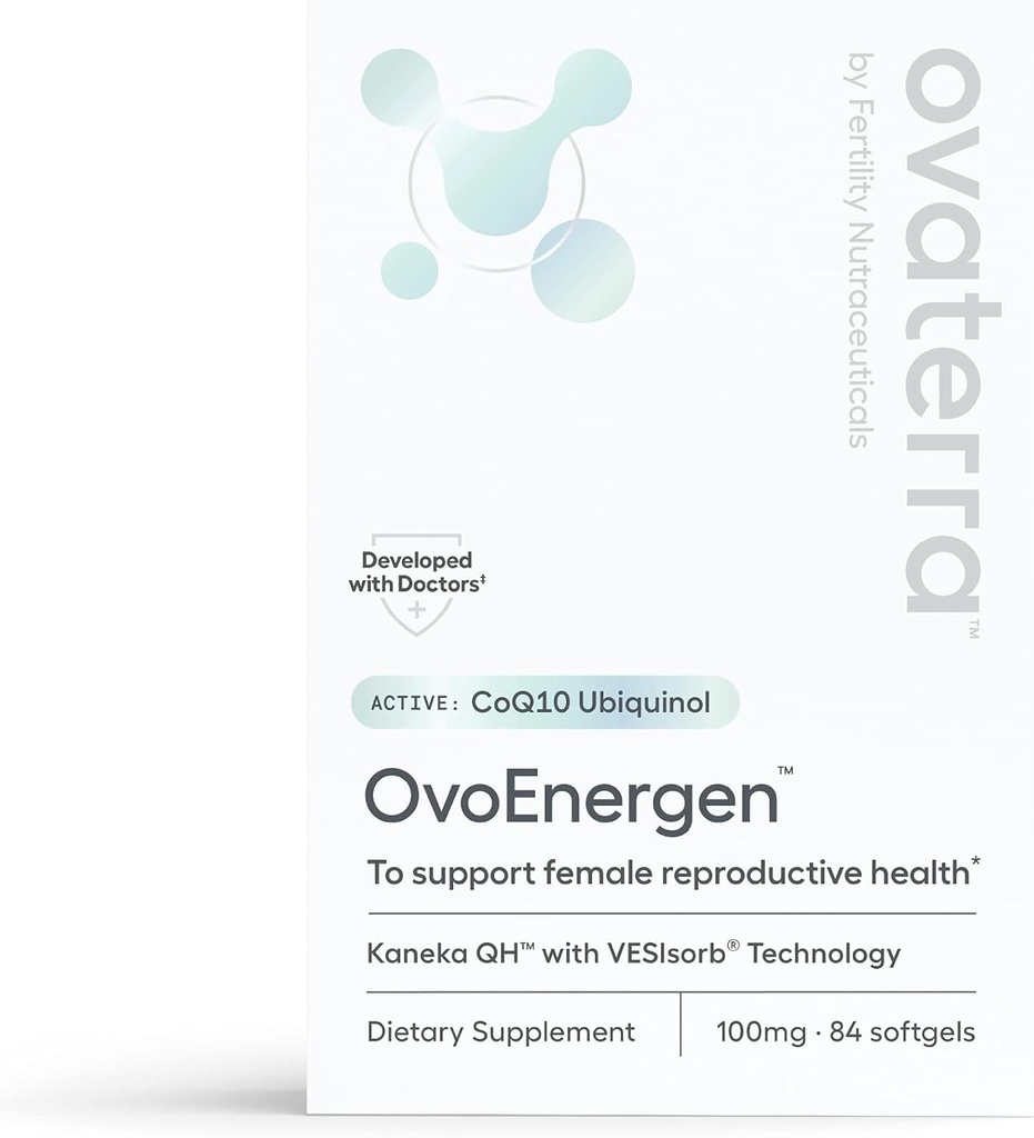OvoEnergen CoQ10 Suplemento para las mujeres para apoyar la salud reproductiva y la fertilidad del huevo Booster con Kaneka QH, VESIsorb® Technology 84-100mg Softgel Capsules - 28 Day Supply