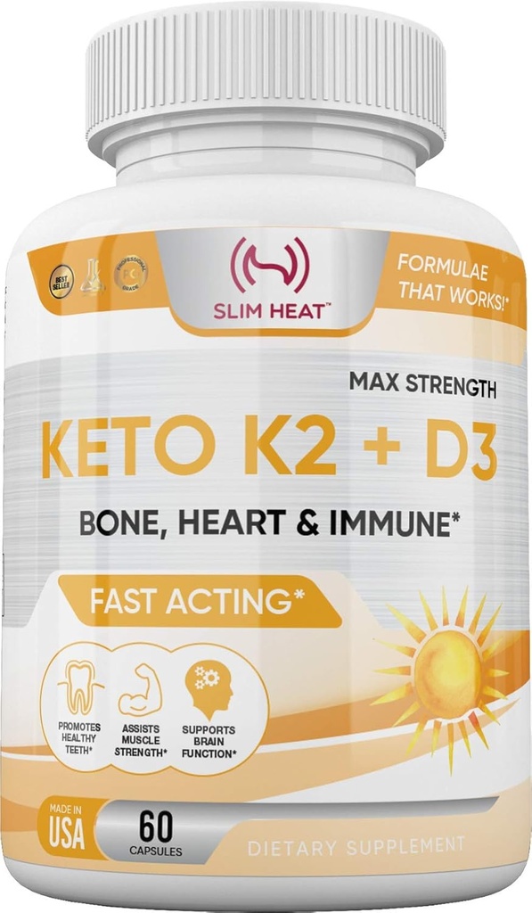 Vitamina K2 + D3 con Calcio - Hueso, Corazón e Inmune Fórmula - K2 D3 Suplemento Vitamina para Mujeres y Hombre - 60 cápsulas