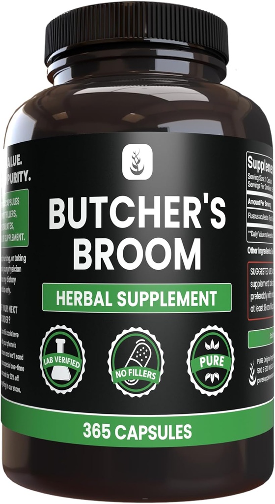Pure Original Ingredients Butcher's Broom (365 Capsules), No Magnesium or Rice Fillers, Always Pure, Lab Verified