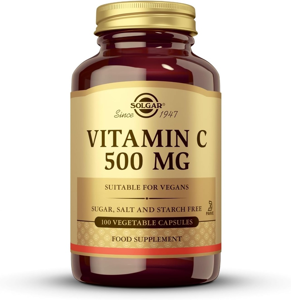Solgar Vitamina C 500 mg, 100 cápsulas vegetales - Antioxidante &amp; Apoyo Inmunitario - Salud general - Soportes Esquí saludable &amp; articulaciones - No GMO, Vegan, Gluten Gratis, Kosher - 100 Servimientos
