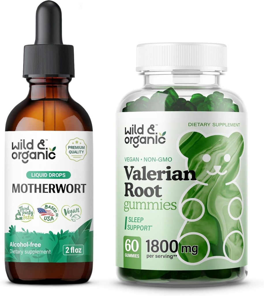 Wild &amp; Organic Motherwort Tincture 2 fl oz &amp; Valerian Root Gummies