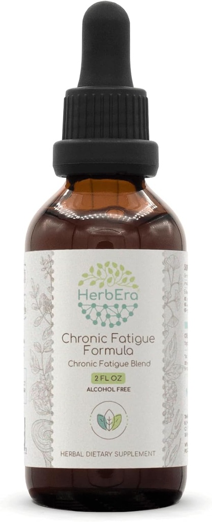 HerbEra Chronic Fatigue Fórmula B60 Extracto libre de alcohol Tintura: Siberian Ginseng Root, Ashwagandha Root, Licorice Root, Ginkgo Biloba Leaf, Reishi Mushroom. Fatiga crónica Blend 2 Fl Oz