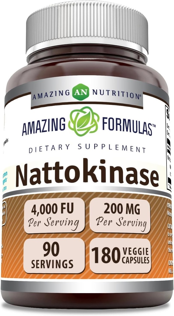 Fórmulas increíbles Nattokinase Suplemento dietético 100 mg Veggie Capsules Suplemento  vírgenes 2000 FU Enzyme Activity ← Non-GMO TEN Gluten Free TEN Made in USA (180 Conteo)