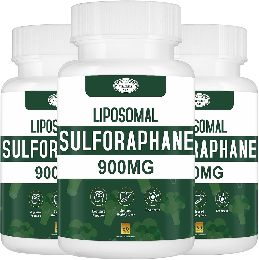 900MG Liposomal Sulforaphane Suplemento Extracto de Broccoli, Suplemento de hígado para antioxidantes, Digestión, Salud celular 180 cápsulas