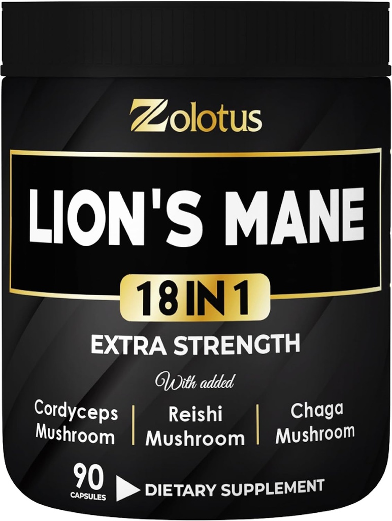 Zolotus Lions Mane Mushroom Complex Capsules con Cordeyceps, Elderberry, Ginkgo Biloba, Bacopa - 90 cápsulas