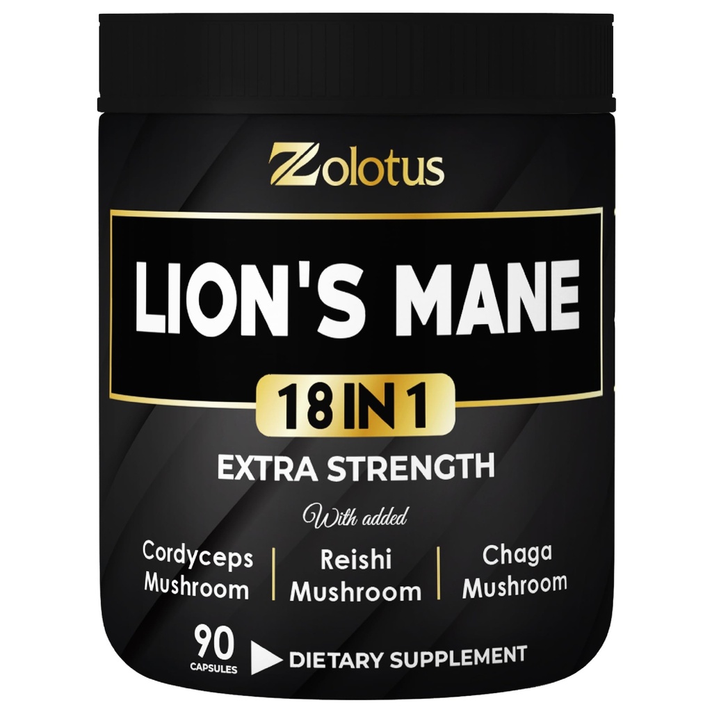 Zolotus Lions Mane Mushroom Complex Capsules con Cordeyceps, Elderberry, Ginkgo Biloba, Bacopa - 90 cápsulas