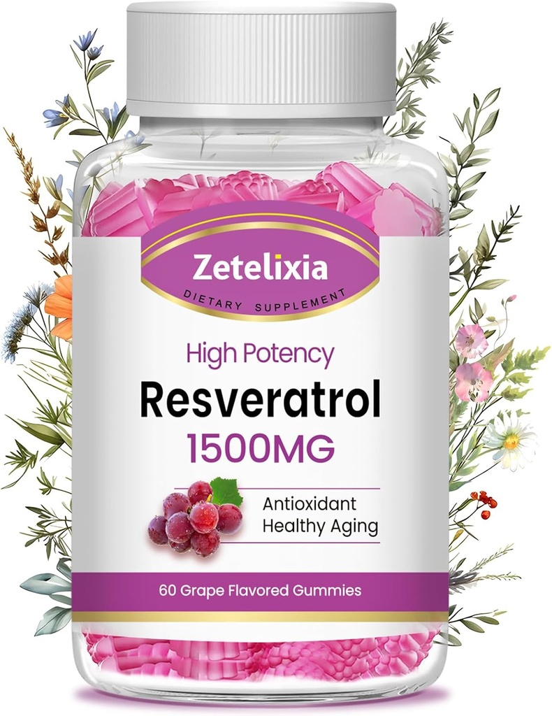 Gummies de Resveratrol Libre de Azúcar - Suplemento de Resveratrol de Alta Pureza para Antioxidante, Envejecimiento Saludable, Esquí, Cerebro, Orgánico - 60 Gummies