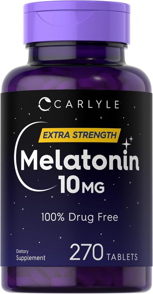 Carlyle Melatonin 10mg ← 270 Tablets  durable with L-Theanine Silencio Vegetarian, Non-GMO, Gluten Free Supplement