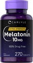 Carlyle Melatonin 10mg ← 270 Tablets  durable with L-Theanine Silencio Vegetarian, Non-GMO, Gluten Free Supplement