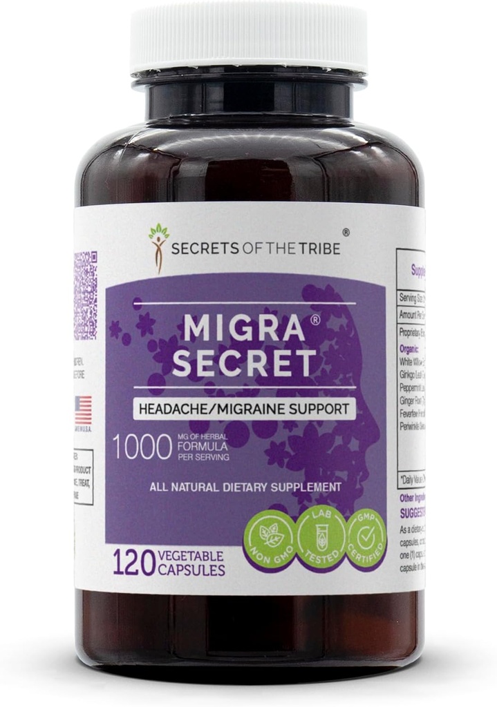 Secretos de la Tribu - Migra Secret, Headache/Migraine Support, Herbal Supplement Blend (120 Capsules)