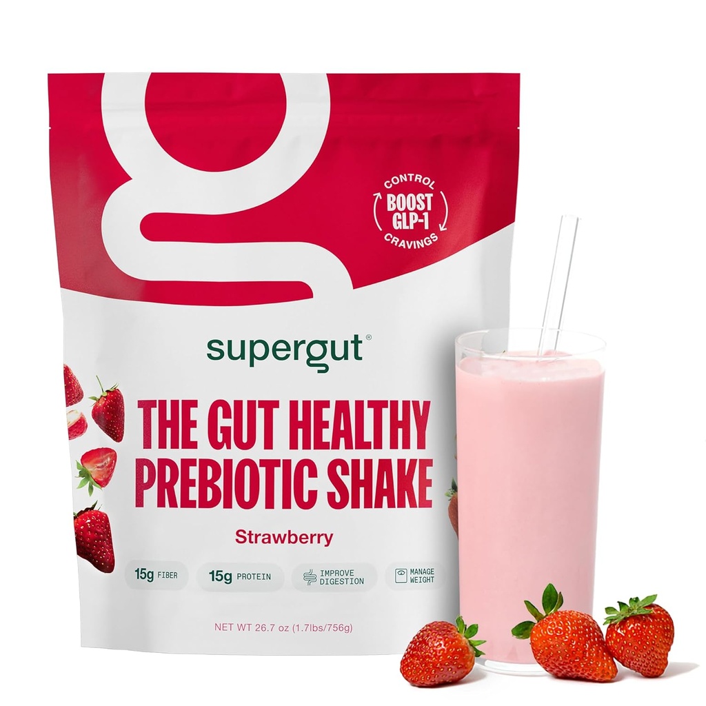 Shakes Prebióticos Supergut ← Reemplazo de comida de comida de comida, comida, Snack (Strawberry, 14 porciones)
